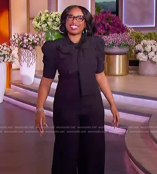 Jennifer's black tie neck jumpsuit on The Jennifer Hudson Show