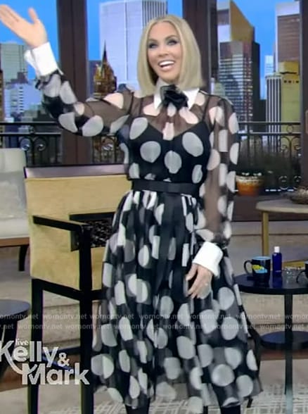 Jenny McCarthy's black sheer polka dot dress on Live with Kelly and Mark