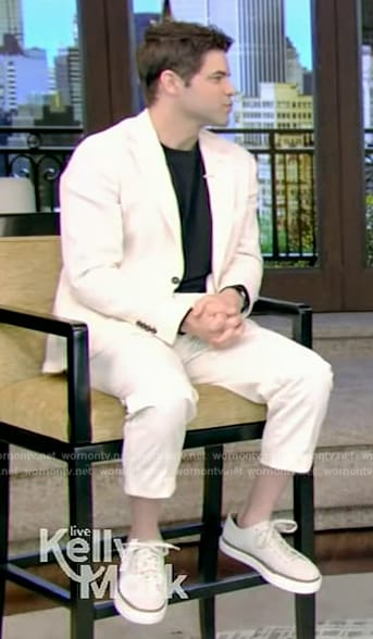 Jeremy Jordan's white sneakers on Live with Kelly and Mark