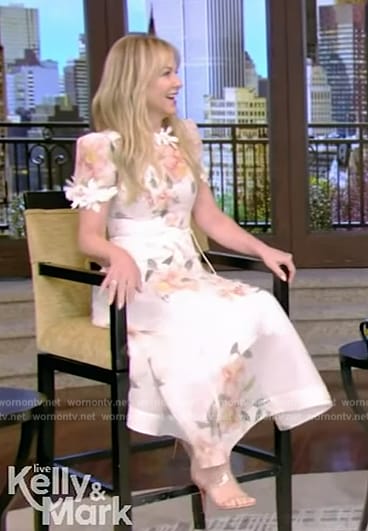Jessica Capshaw's floral print midi dress on Live with Kelly and Mark