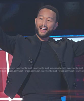 John Legend's black embellished bomber jacket on The Voice