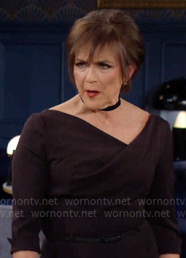 Jordan's black asymmetric neckline dress on The Young and the Restless
