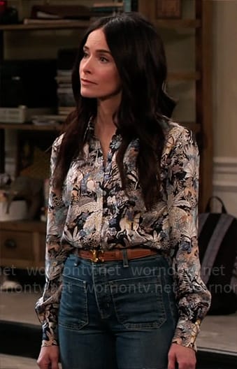 Julia's floral and bird print button down top on Extended Family
