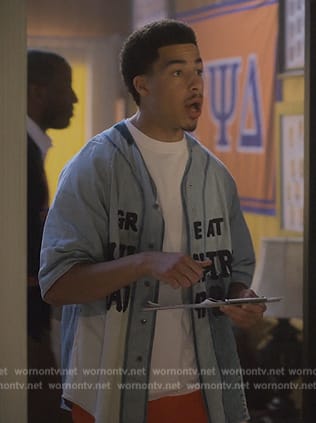 Junior's blue embroidered shirt on Grown-ish