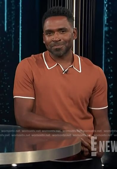 Justin's orange contrast tipped polo on E! News