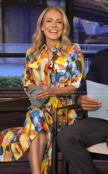 Kelly's multicolor printed shirtdress on Live with Kelly and Ryan