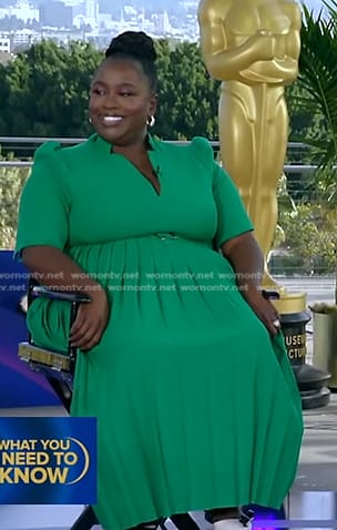 Kelley L. Carter's green pleated dress on Good Morning America