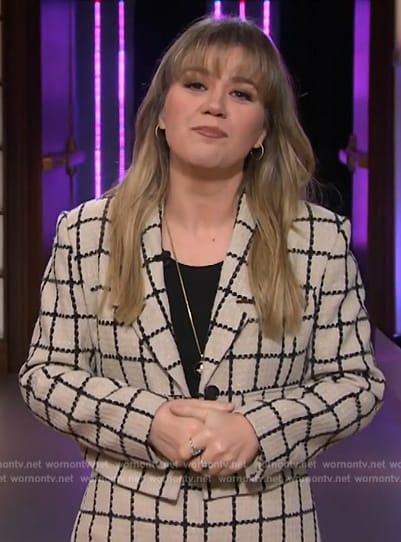 Kelly's check blazer and shorts on The Kelly Clarkson Show