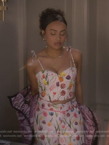 Kiela's tullip print top and short set on Grown-ish
