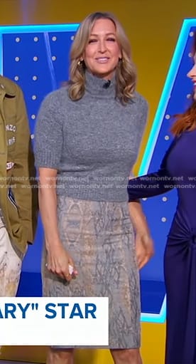 Lara's grey sweater and snake print skirt on Good Morning America