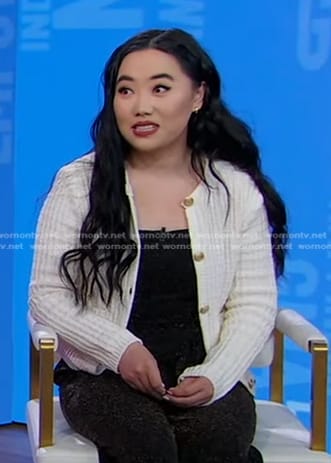 Maggie Grout's white textured cardigan on Good Morning America