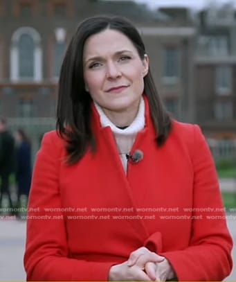 Maggie Rulli's red wrap coat on Good Morning America