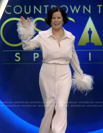 Marcia's white feather cuff shirtdress on Live with Kelly and Mark