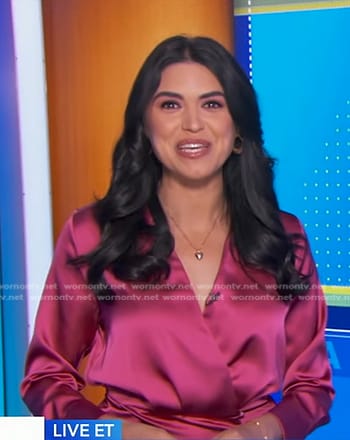 Melissa Adan's pink satin wrap dress on Good Morning America