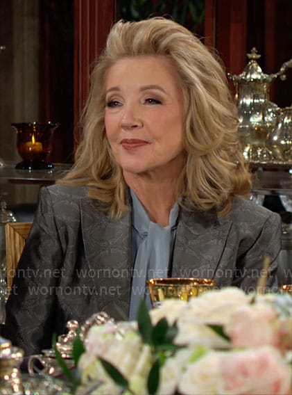 Nikki's grey jacquard blazer on The Young and the Restless