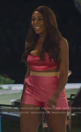 Nneka pink satin shorts on The Real Housewives of Potomac