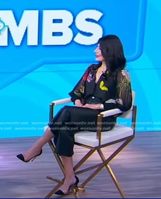 Pattie Ehsaei's black floral blouse on Good Morning America