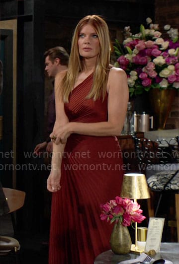 Phyllis's red pleated one shoulder dress on The Young and the Restless