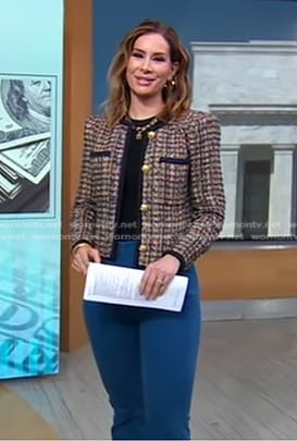 Rebecca's tweed jacket and blue pants on Good Morning America