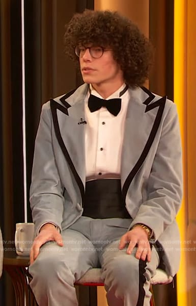 Reece Feldman's blue velvet blazer and pants on The Drew Barrymore Show
