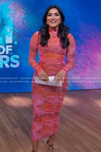 Reena's pink floral ruched dress on Good Morning America