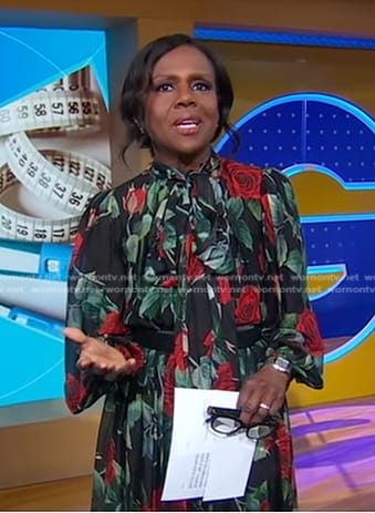 Deborah's black rose print dress on Good Morning America