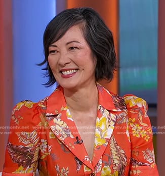 Rosalind Chao's red floral flare shirtdress on Good Morning America