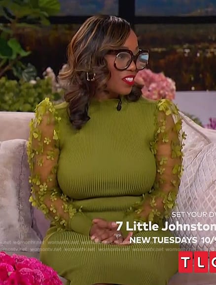 Sana's olive lace sleeve sweater dress on The Jennifer Hudson Show