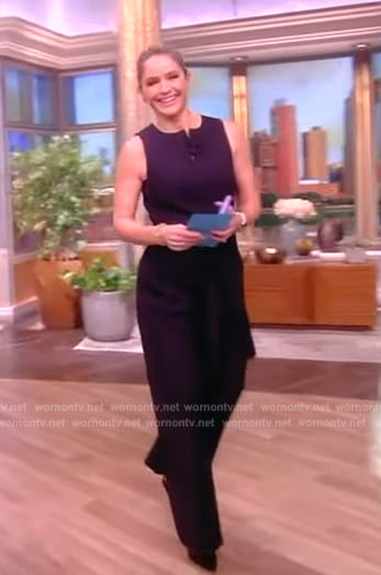 Sara's navy tie waist jumpsuit on The View