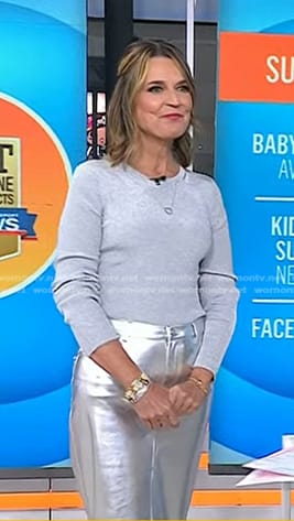 Savannah's grey ribbed top and metallic skirt on Today