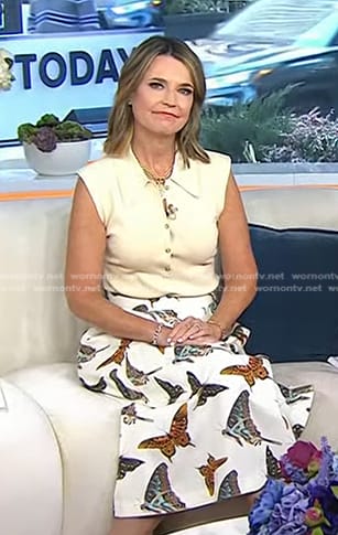 Savannah's yellow polo and butterfly print skirt on Today