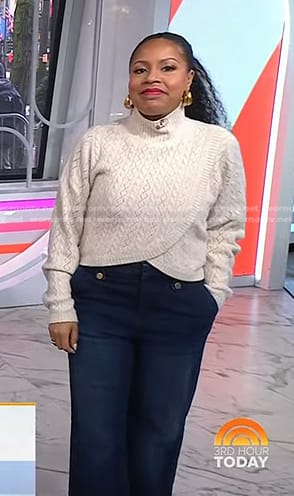 Sheinelle's white turtleneck sweater and jeans on Today