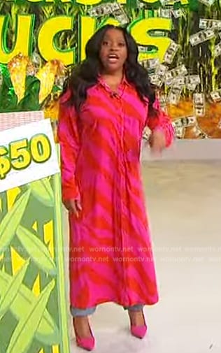 Sherri's pink zebra stripe shirtdress on Sherri