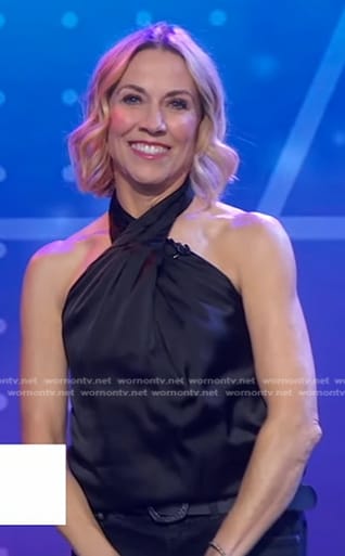 Sheryl Crow's black cross halter top and embellished jeans on Good Morning America