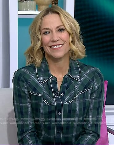 Sheryl Crow's green plaid embellished top on Today