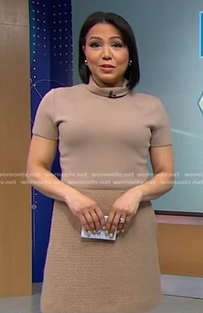 Stephanie's beige mixed media dress on Good Morning America