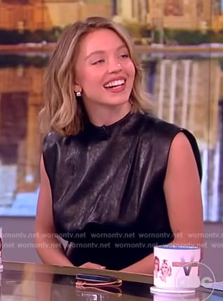 Sydney Sweeney's black leather corset dress on The View