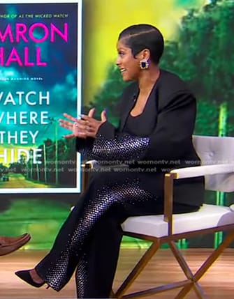 Tamron Hall's black embellished blazer and pants on Good Morning America