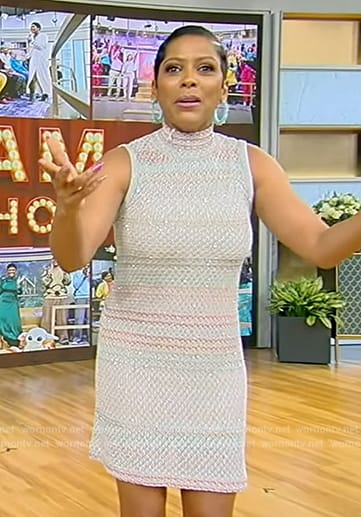 Tamron's stripe knit sleeveless mini dress on Tamron Hall Show