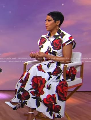 Tamron Hall's white rose print dress on Good Morning America