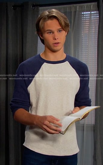 Tate's blue colorblock baseball tee on Days of our Lives