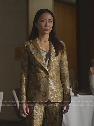 Teddy's floral print jacquard blazer and pants on Death and Other Details