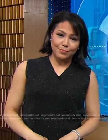 Stephanie's black speckled knit vest on Good Morning America