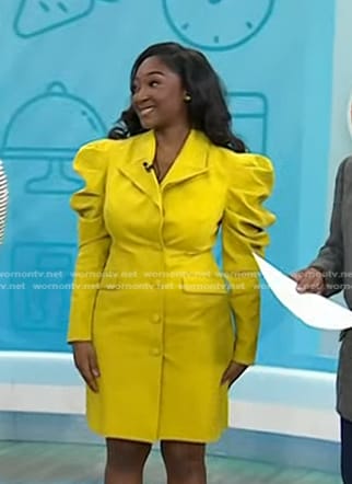 Valerie Agyeman's yellow puff sleeve blazer on Today