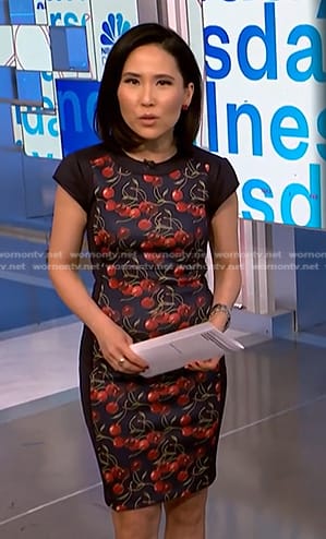 Vicky's cherry print cap sleeve dress on NBC News Daily