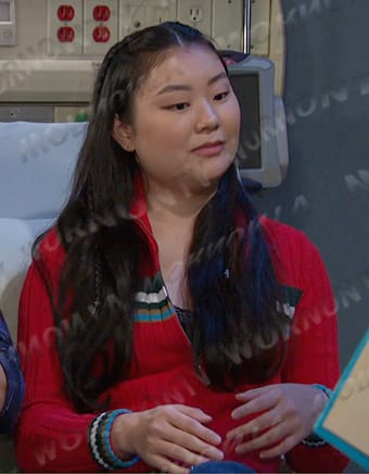 Wendy's red knit zip jacket on Days of our Lives