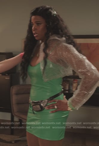 Wickie's green leather mini dress on Girls5eva