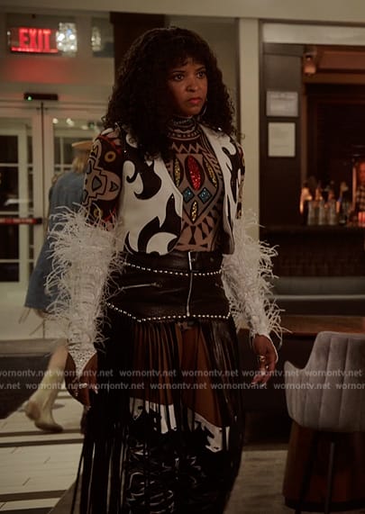 Wickie's printed mesh bodysuit on Girls5eva