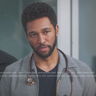 Winston's grey plaid zip jacket on Greys Anatomy