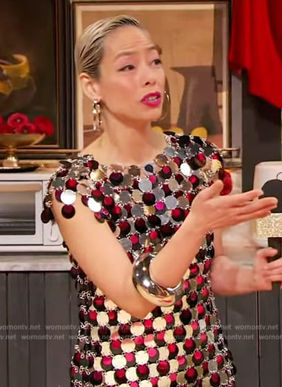 Pilar Valdes' chain mail sequin mini dress on The Drew Barrymore Show
